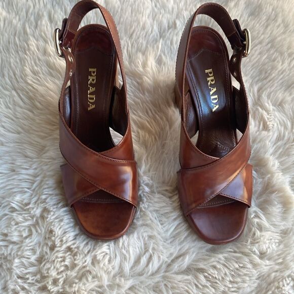 Prada Milano Brandy Leather Chunky High Heels - Picture 4 of 13